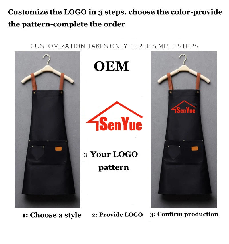 Customized Waterproof Kitchen Apron with Pockets & Logo Print