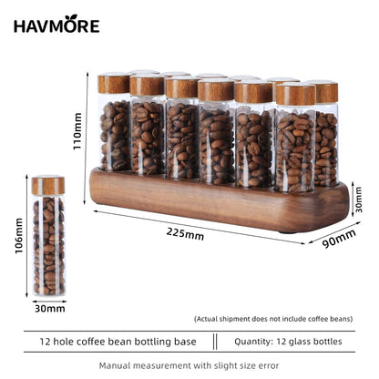 Glass Coffee Bean Storage Tube with Wooden Holder Stand