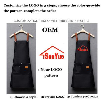 Customized Waterproof Kitchen Apron with Pockets & Logo Print