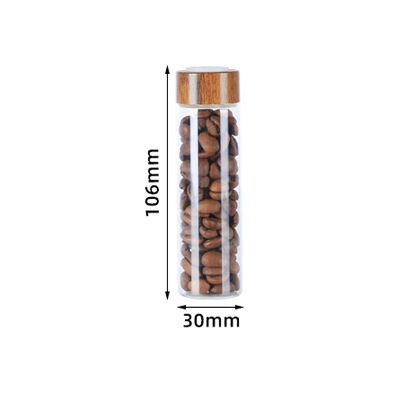 Glass Coffee Bean Storage Tube with Wooden Holder Stand