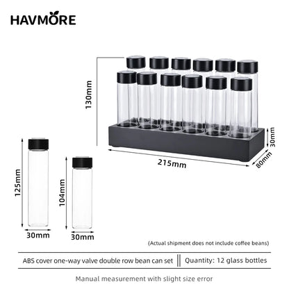 Glass Coffee Bean Storage Tube with Wooden Holder Stand