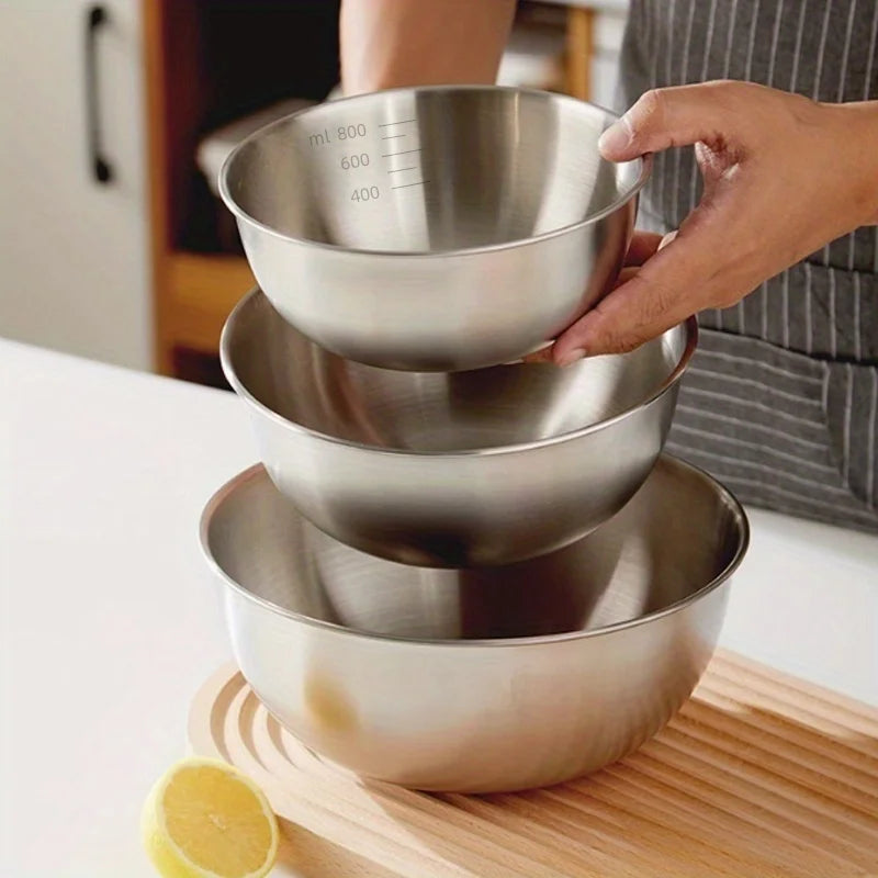 3PCS Stainless Steel Mixing Bowl Set with Measurements