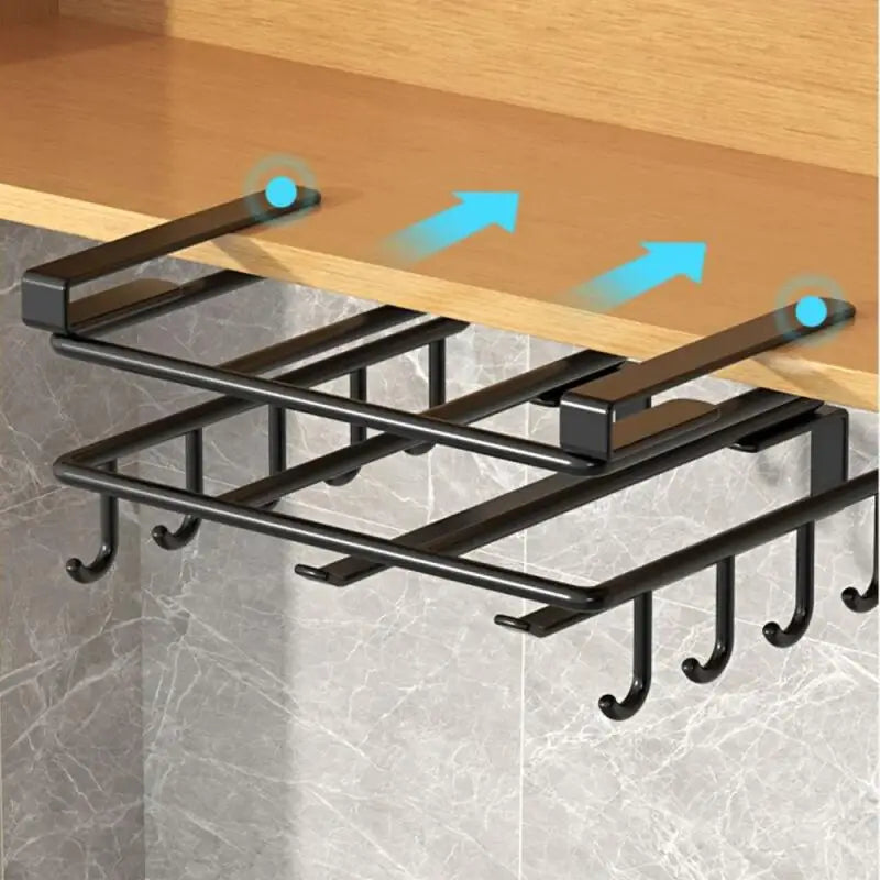 Under Cabinet Kitchen Organizer Rack with Hooks & Holder