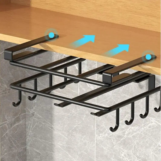 Under Cabinet Kitchen Organizer Rack with Hooks & Holder