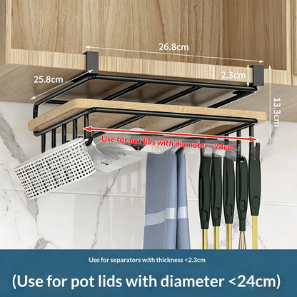 Under Cabinet Kitchen Organizer Rack with Hooks & Holder