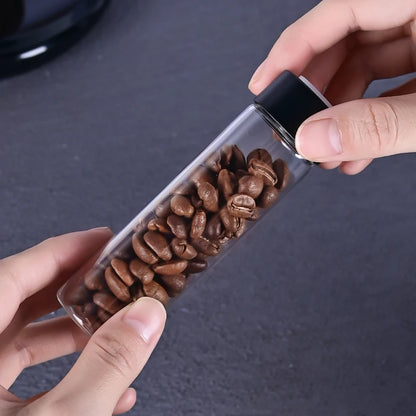 Glass Coffee Bean Storage Tube with Wooden Holder Stand