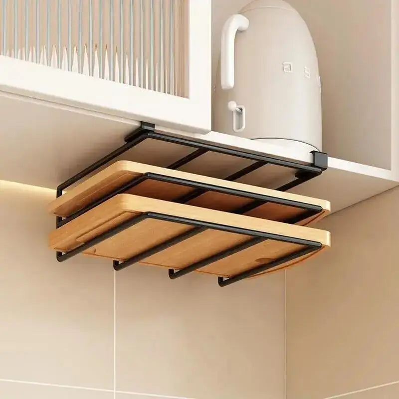 Under Cabinet Kitchen Organizer Rack with Hooks & Holder