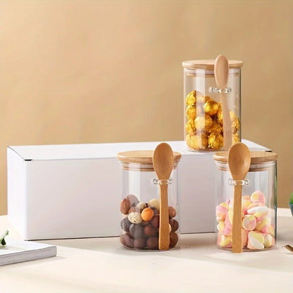 280ML Glass Storage Jar with Bamboo Lid & Spoon
