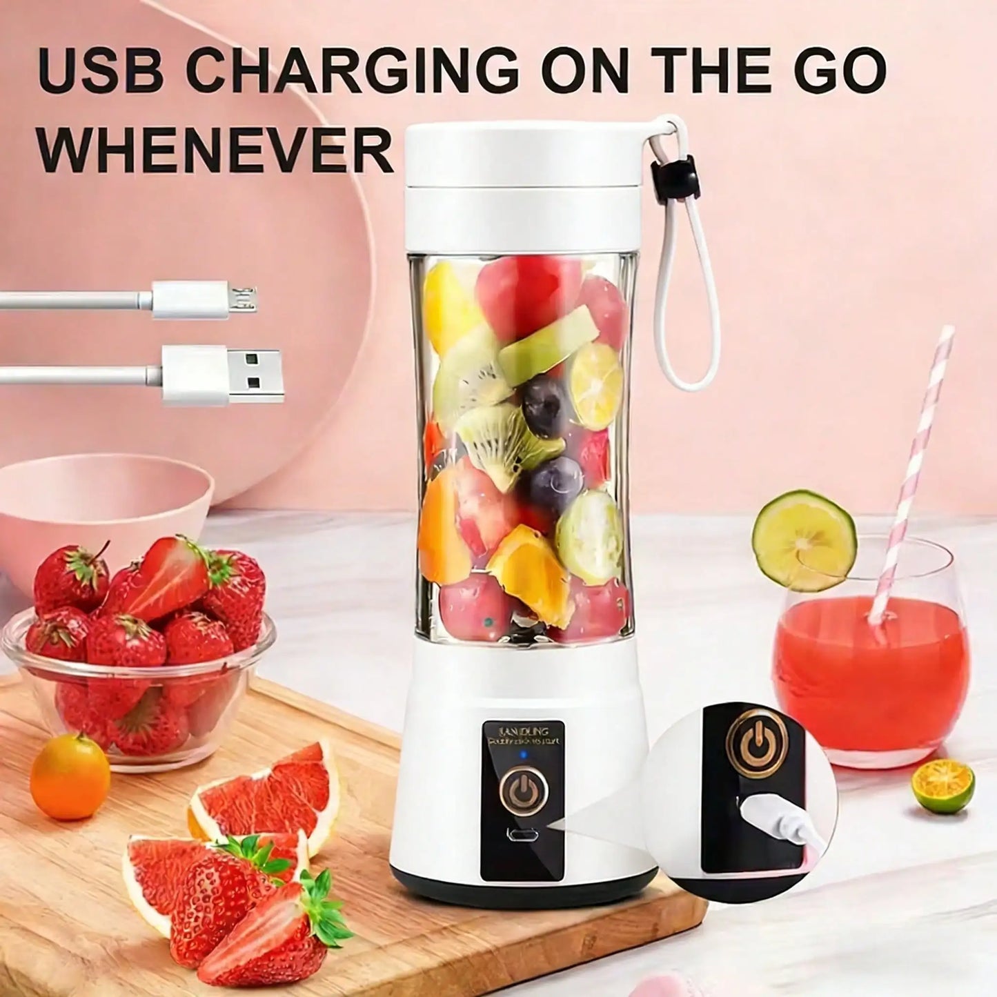 Portable USB Rechargeable 12-Blade Mini Juicer Blender (500ML)