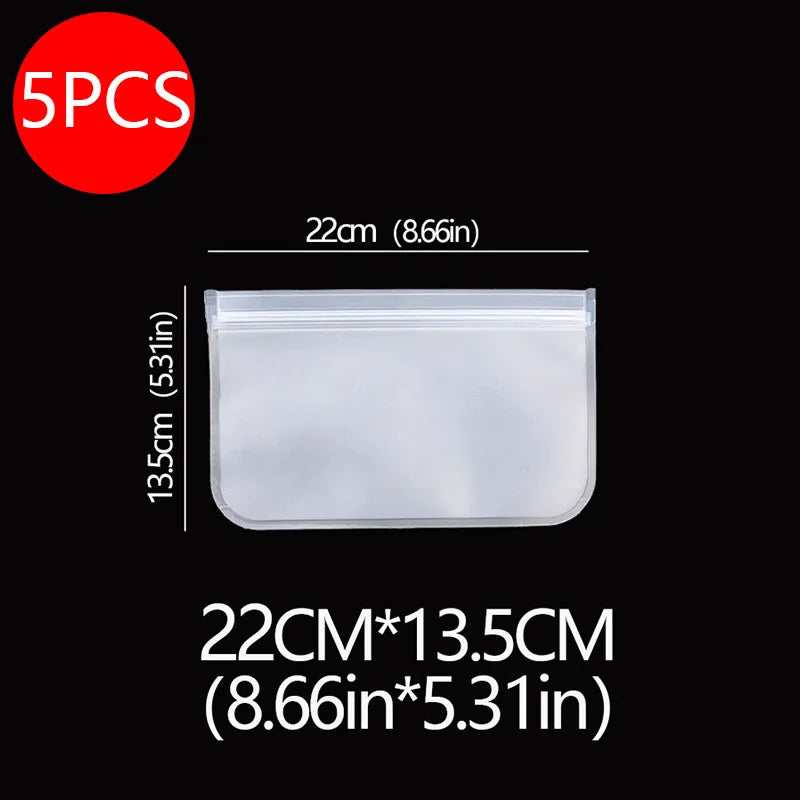 5PCS Reusable Silicone Food Storage Bags