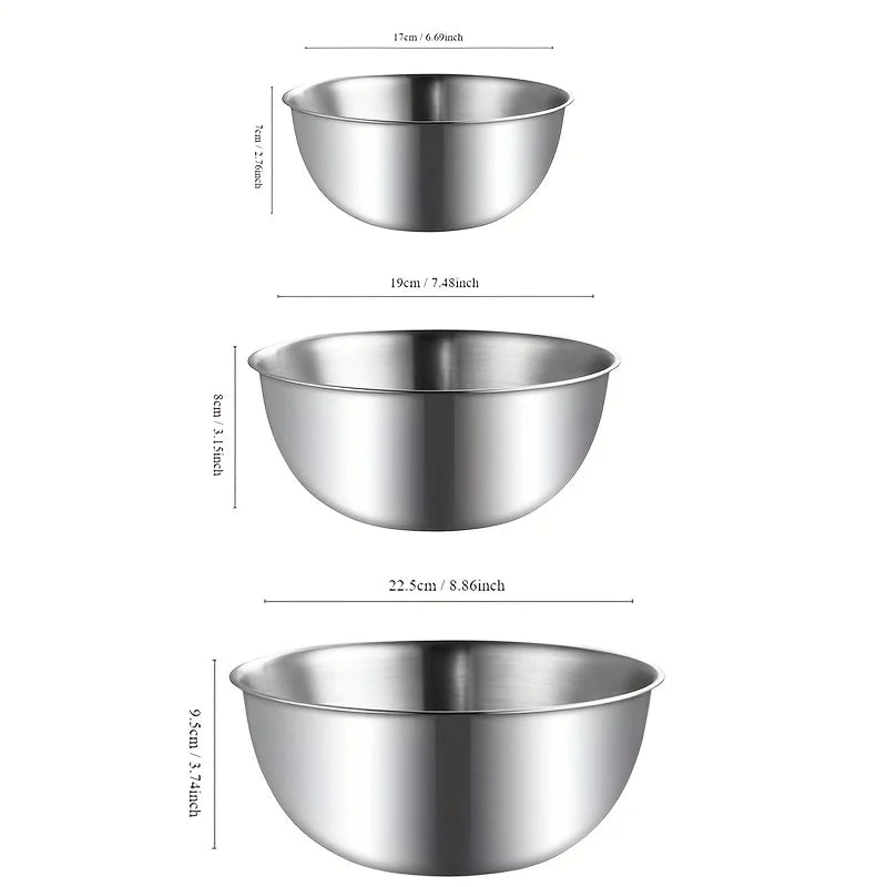 3PCS Stainless Steel Mixing Bowl Set with Measurements