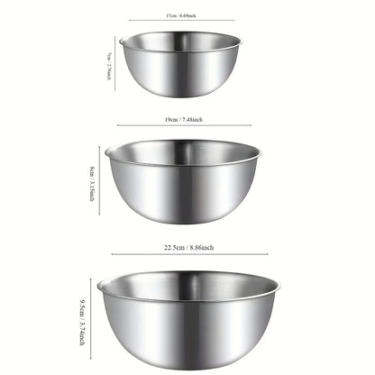 3PCS Stainless Steel Mixing Bowl Set with Measurements