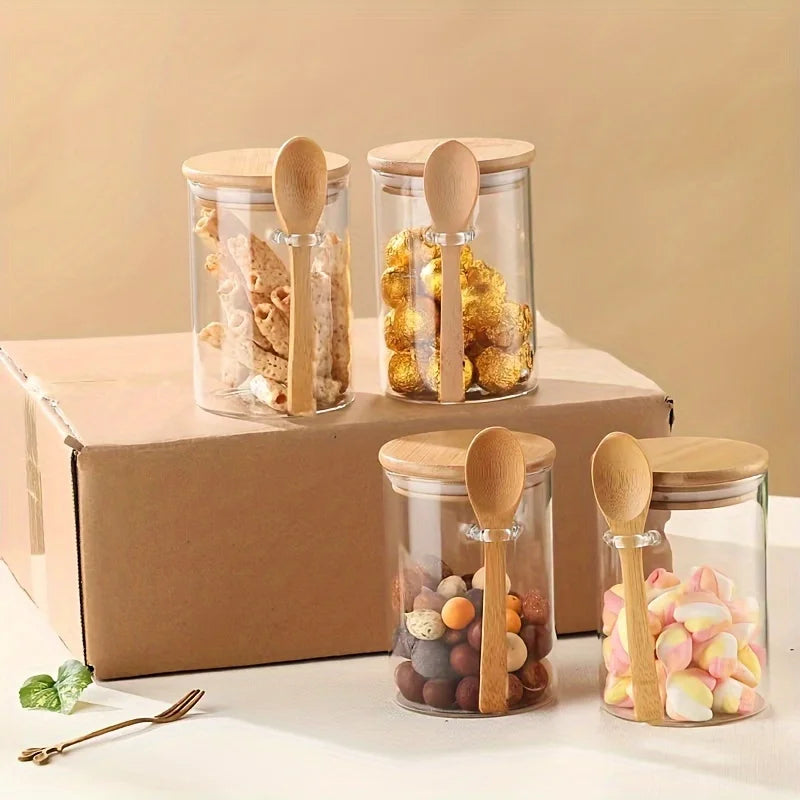 280ML Glass Storage Jar with Bamboo Lid & Spoon