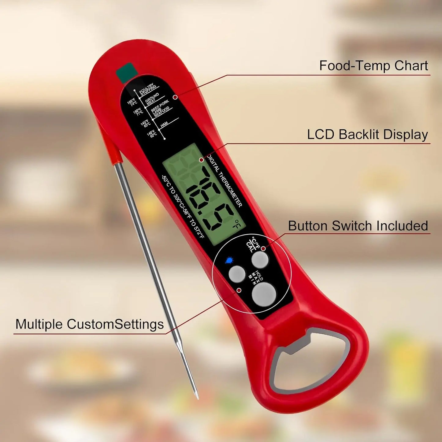 Instant Read Digital Meat Thermometer with Backlight & Magnet