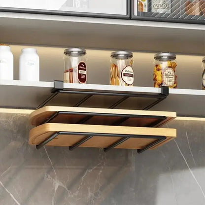 Under Cabinet Kitchen Organizer Rack with Hooks & Holder