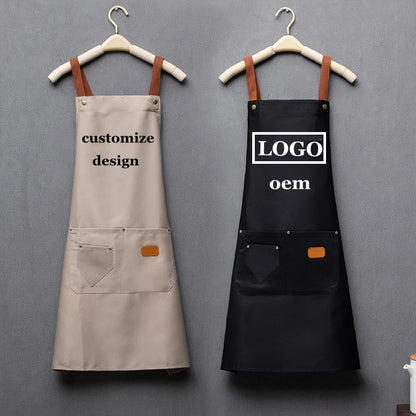 Customized Waterproof Kitchen Apron with Pockets & Logo Print